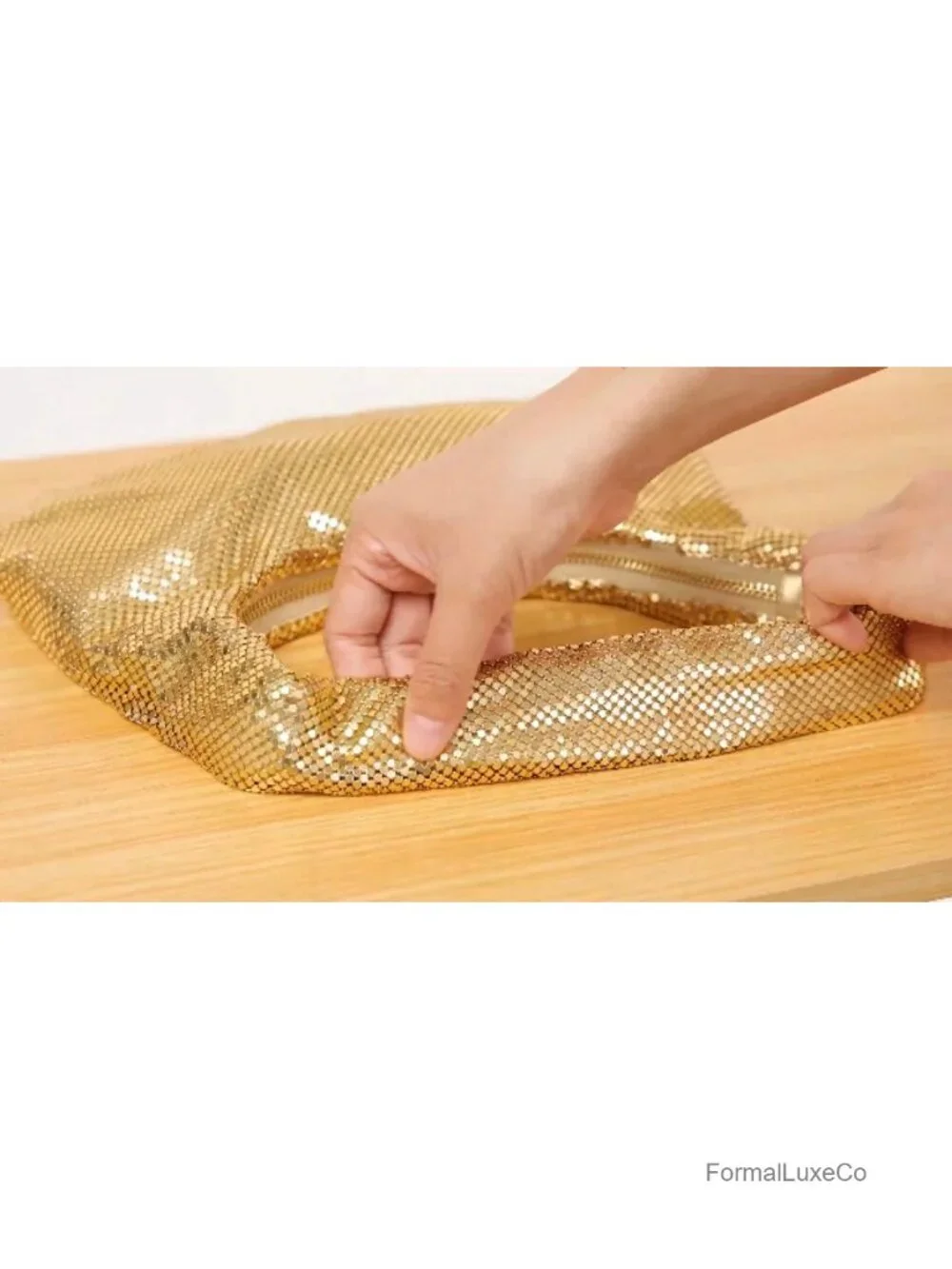 Sequin Bling Metal Mesh Evening Hobo Clutch, Lightweight Formal Party Bag